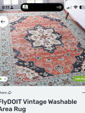 Vintage Washable Area Rug - Red & Light Blue 6x9 washable open box